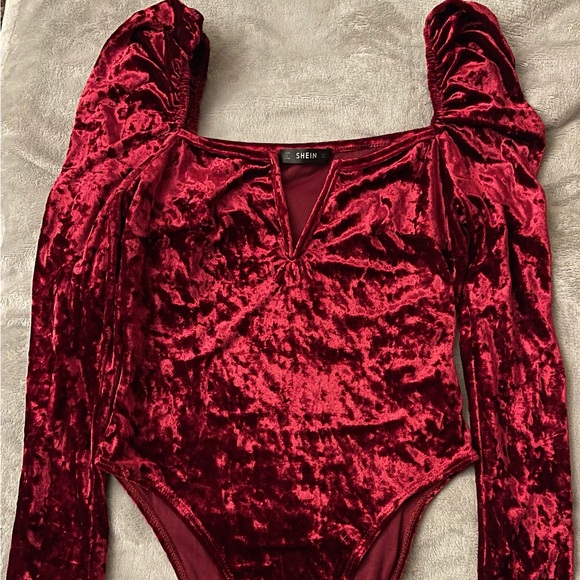 SHEIN Burgundy Velvet Bodysuit (XS) - Picture 1 of 3